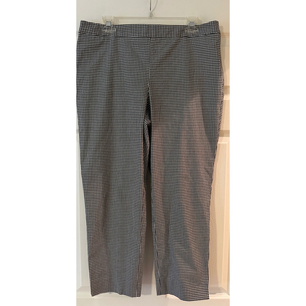 Talbots Women's 12 Gingham Check Pants Black White Cotton Stretch Side Cropped